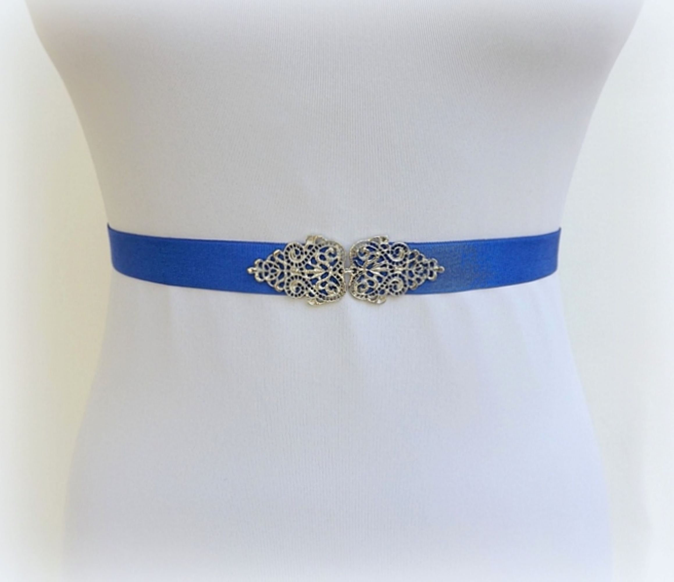Royal Blue Elastic Silver Vintage Jeweled Dress Belt Etsy UK