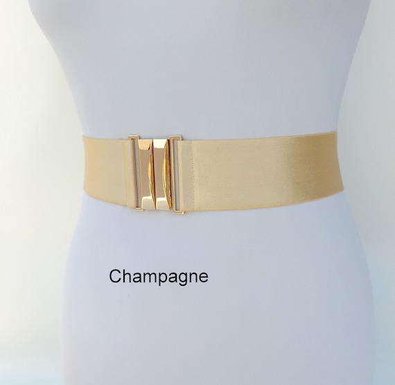 2.2 Wide Champagne elastic waist belt with gold clasp