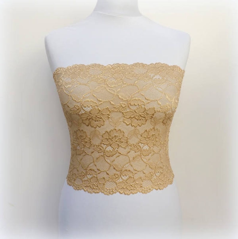 Gold see through elastic lace bandeau tube top bustier