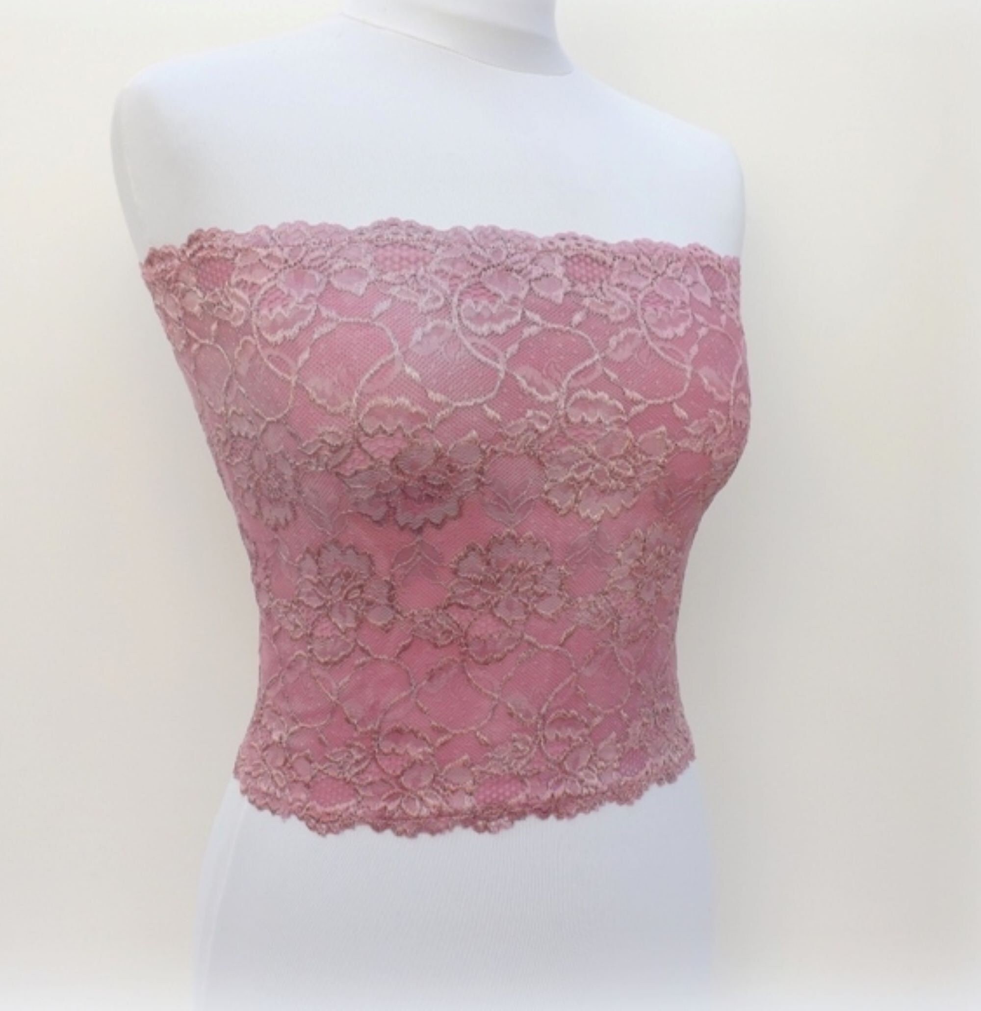 Baby Pink Textured Woven Floral Bandeau Long Top