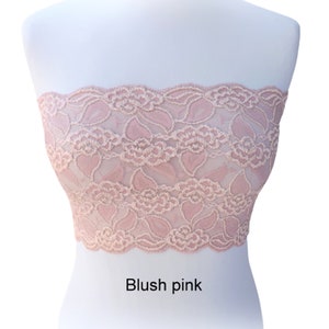 Top a fascia in pizzo elastico trasparente nero, reggiseno trasparente senza spalline Blush pink