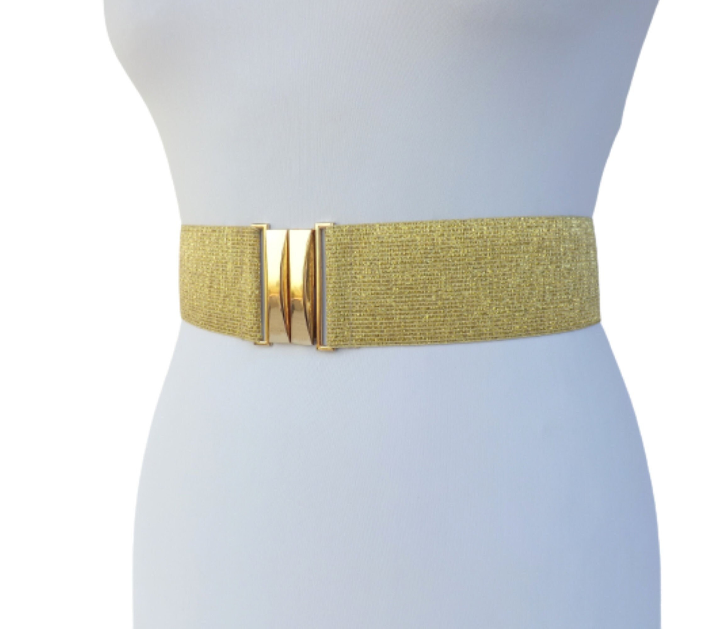 4968 Gold Belt For Women Glitter Wide Waist Elastic Stretch Shiny Sequin Elastic Wide Belts for Women Sparkly Glitter Stretch  main image 4
