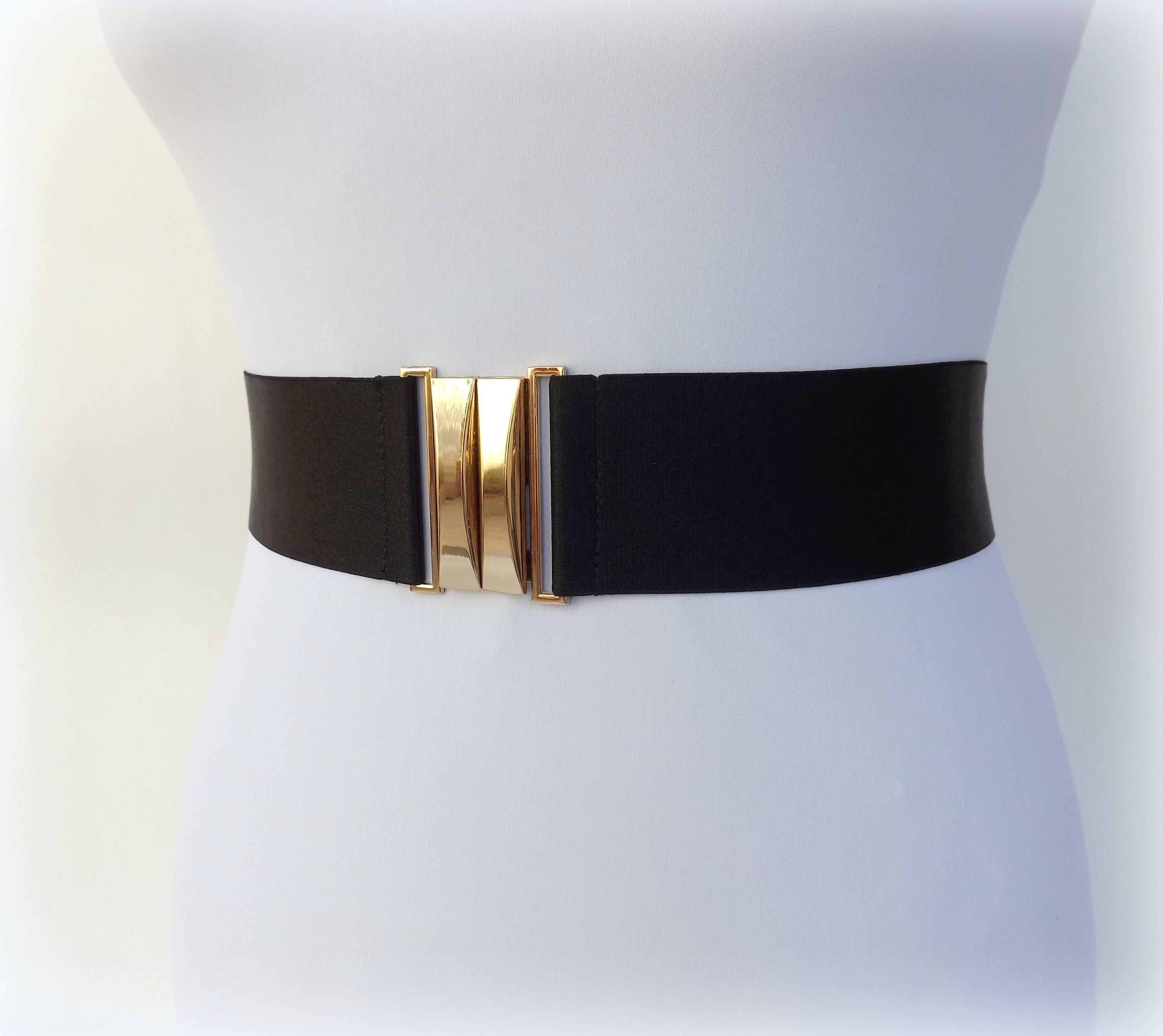 Plus Size Chunky Black & Gold Metal Elastic Statement Belt Oversized chain plus size elastic belt-id.wh2251576-WH2HDA.H main image 2