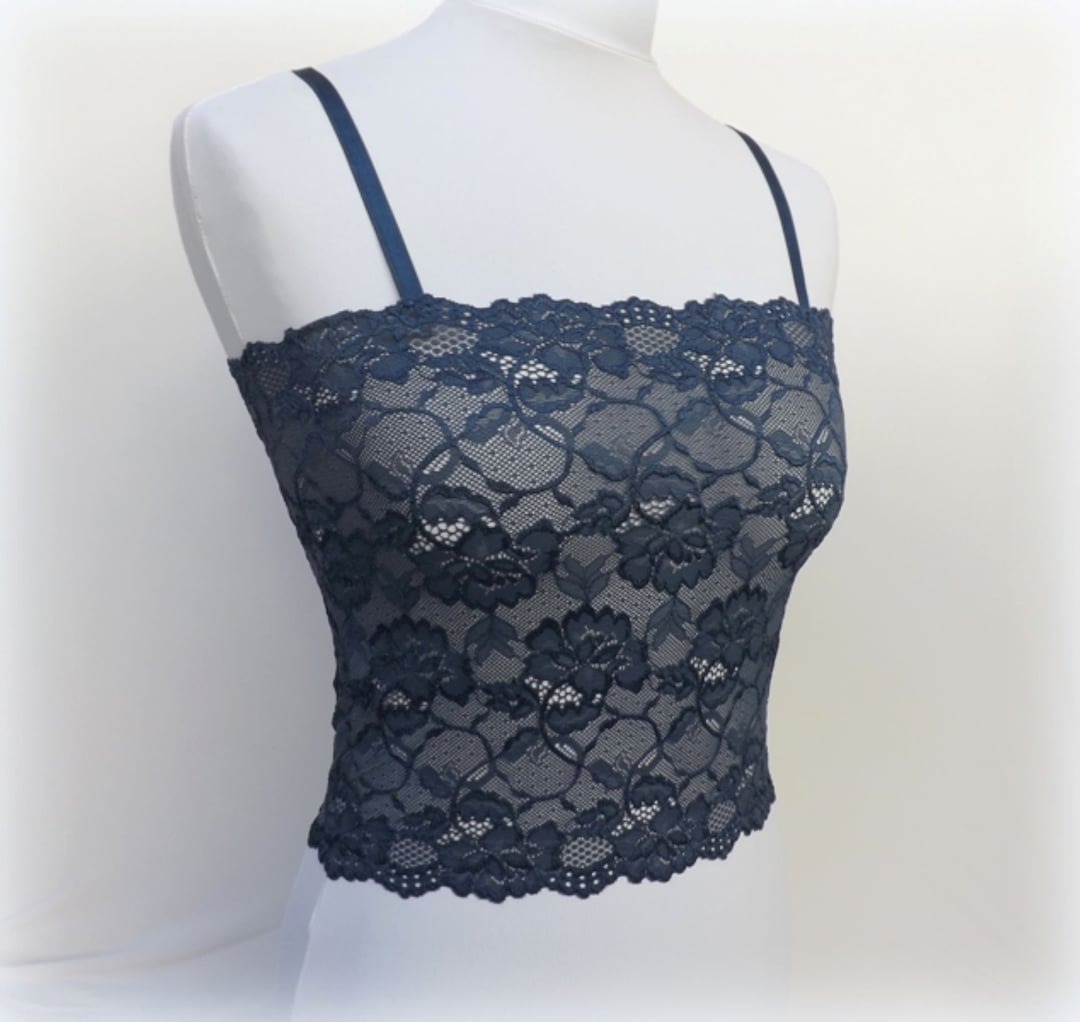 Navy Blue Lace Tank Top Camisole, Elastic Lace Cami - Etsy