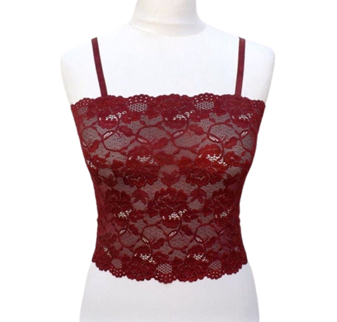 Burgundy See Through Elastic Lace Tank Top Camisole Etsy