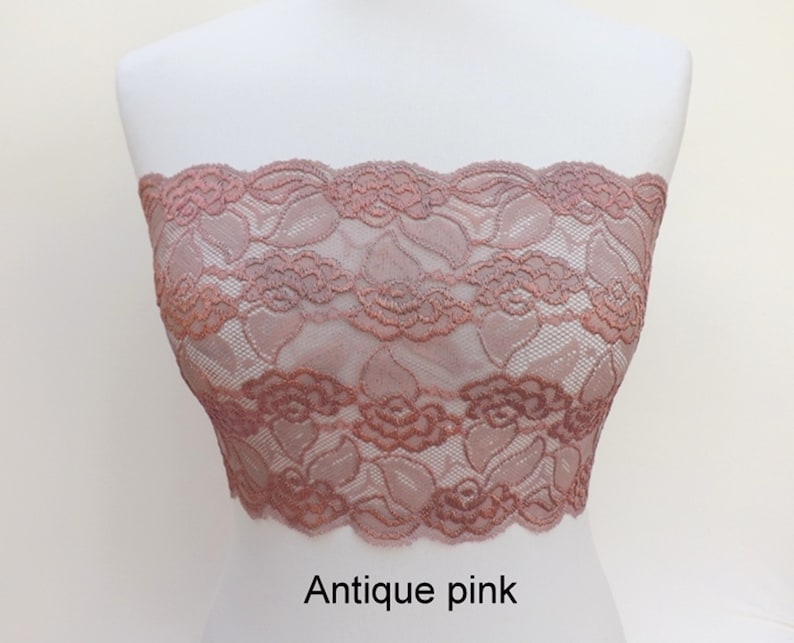 Top a fascia in pizzo elastico trasparente nero, reggiseno trasparente senza spalline Antique pink