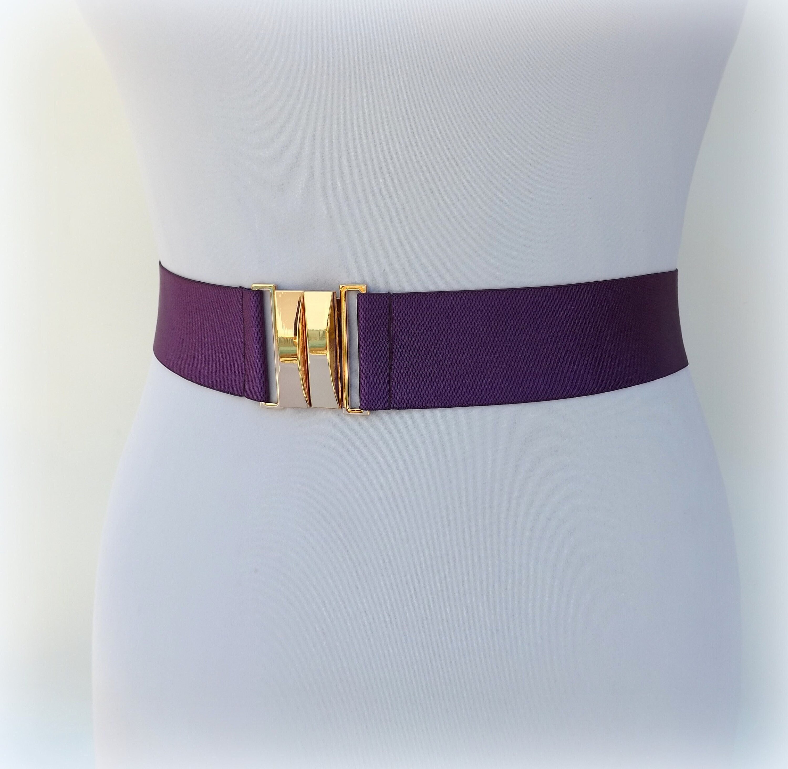 Gold Buckle and Purple Elastic Waist Belt - Women\'s Accessory Women Lavender Purple Braided Elastic Fashion Belt Gold  main image 2