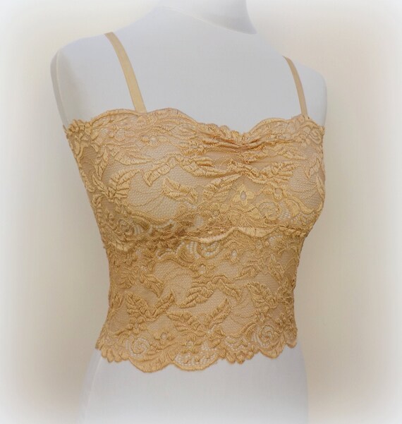 Gold Sheer Elastic Lace Tank Top Camisole Etsy