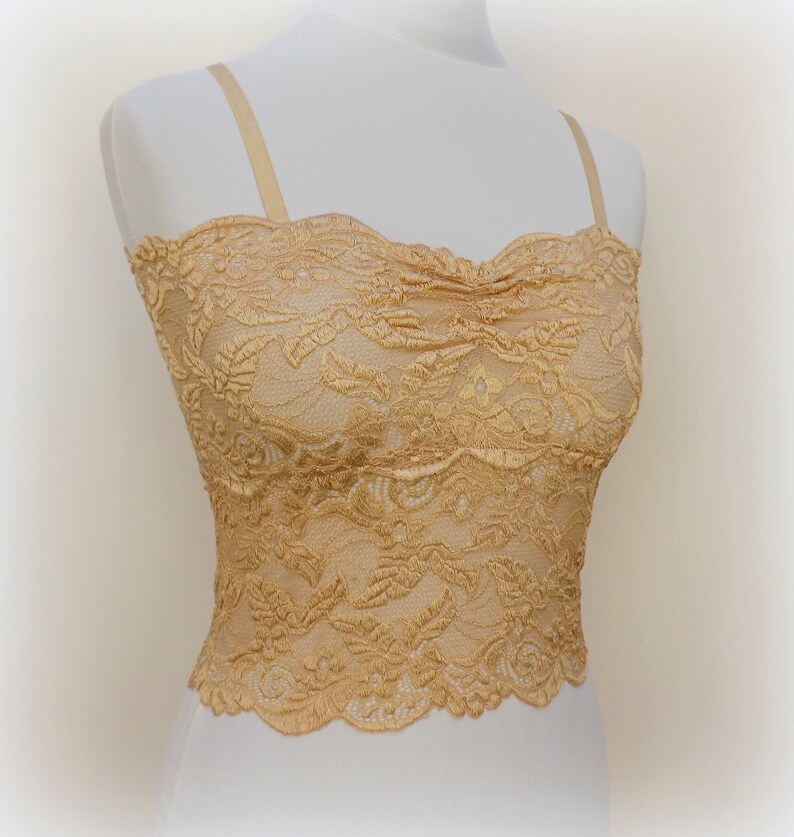 Gold sheer elastic lace tank top camisole Etsy