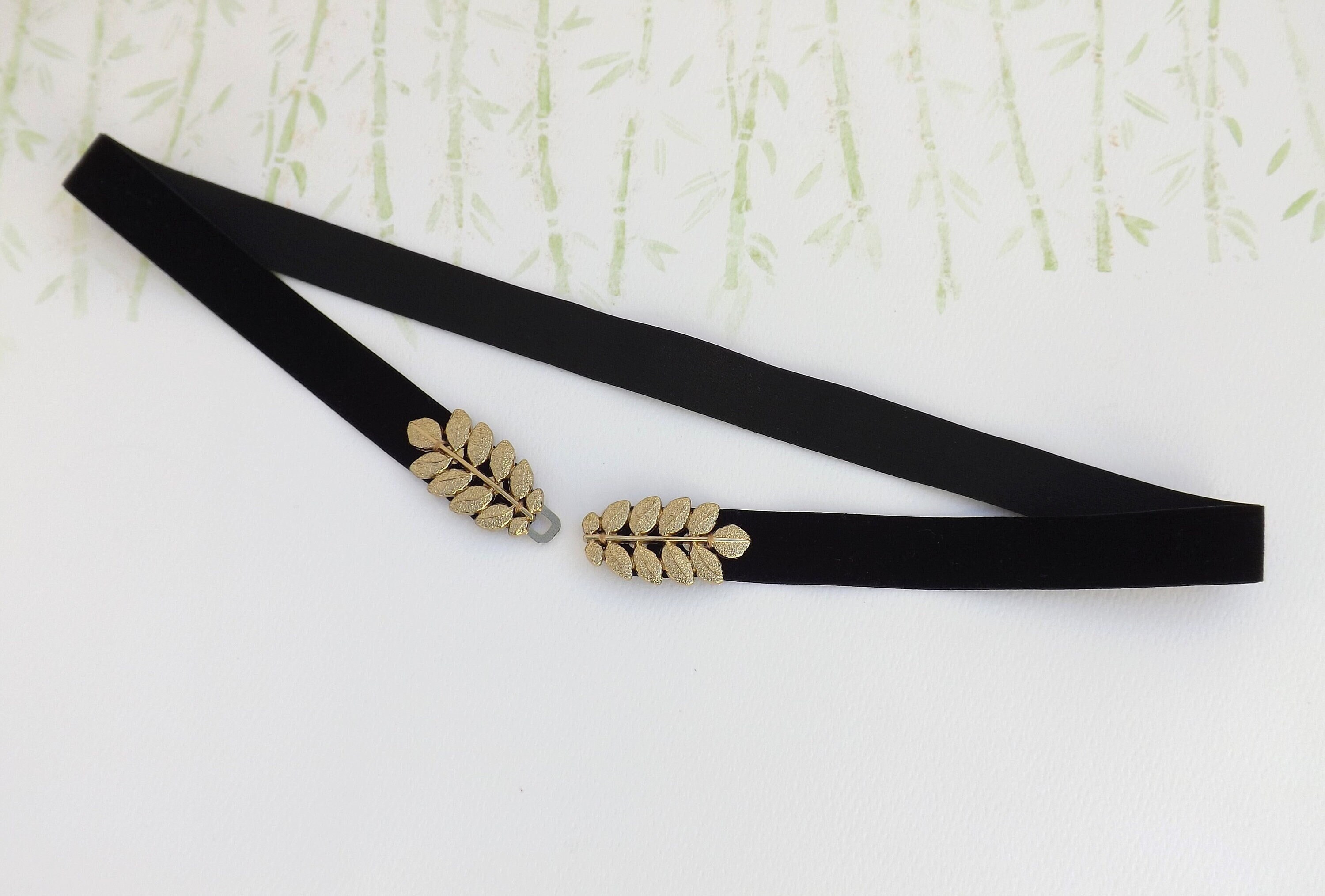 4818 Women\'s Grecian Gold Leaf Elastic Waist Belt. Black/champagne/gold Women main image 4