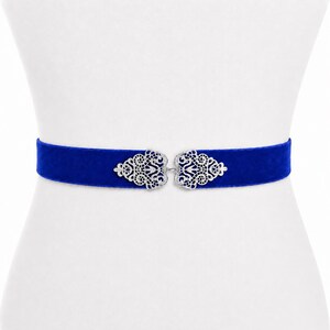 Royal blue velvet elastic waist belt, Silver jeweled belt, regular & Plus size