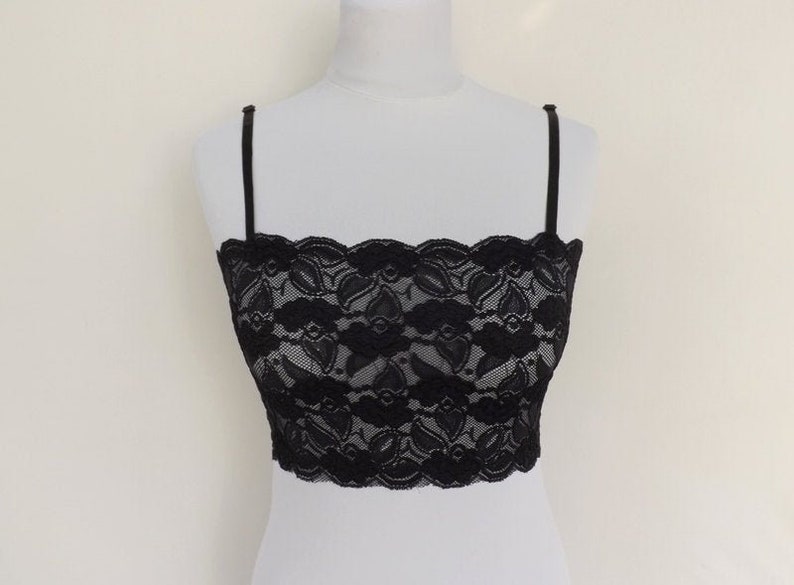 Black see through elastic lace bralette cropped cami | Etsy