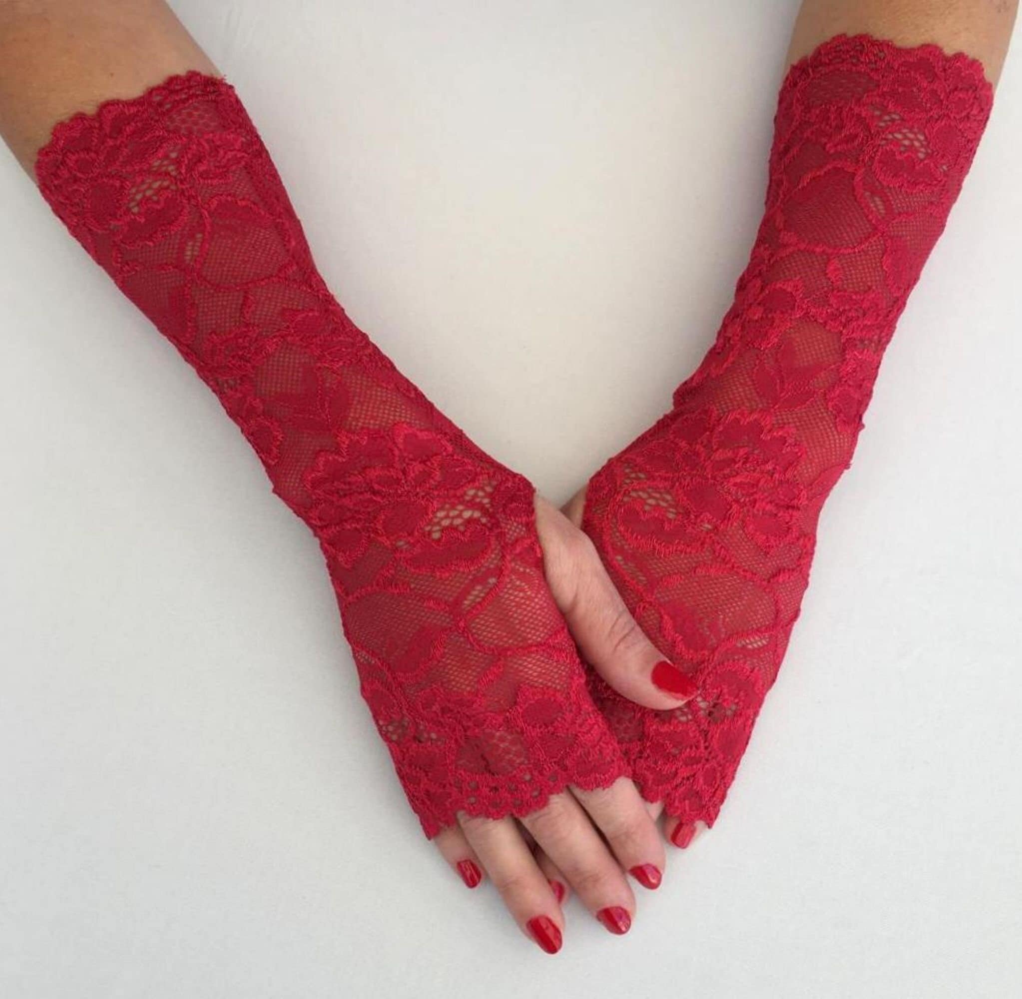 Fingerless Red Lace Gloves Fingerless Red Lace Gloves