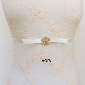 Black thin elastic Sparkly bow dress belt Ivory