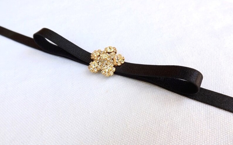 Black thin elastic Sparkly bow dress belt image 3