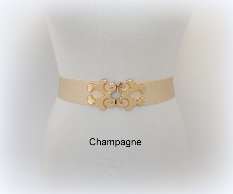 Champagne Bridal Elastic Waist Belt With Gold Filigree Clasp - Etsy