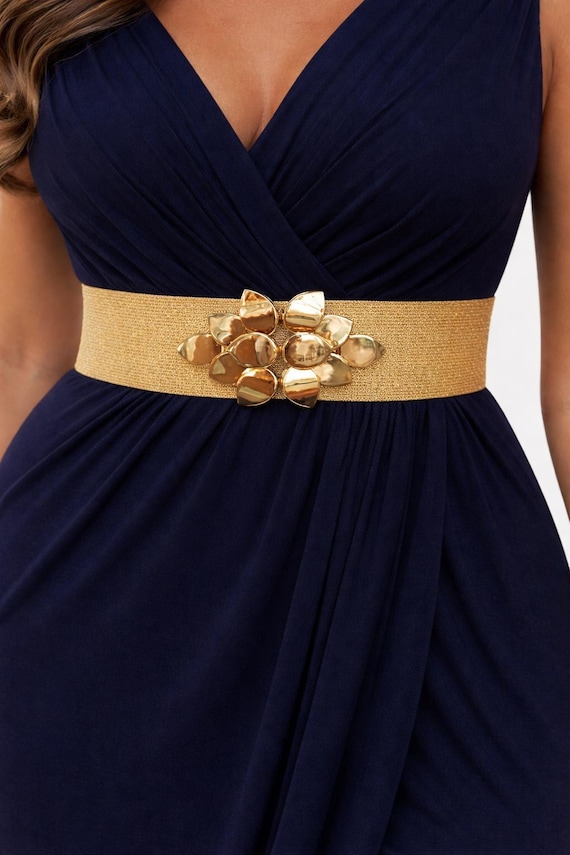 slim fit dress slacks Radiant Sequin Gold Evening Dress with Belt  Sassymyprom