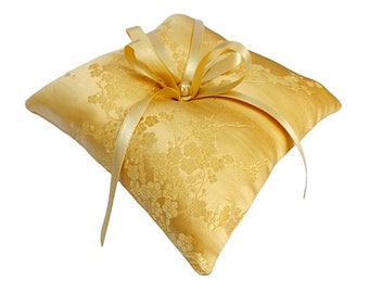 Gold floral satin wedding ring bearer pillow