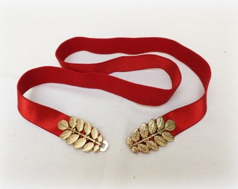 Red elastic Gold grecian leaf waist belt