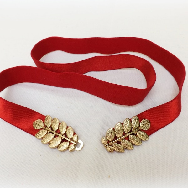 Red elastic Gold grecian leaf dress belt