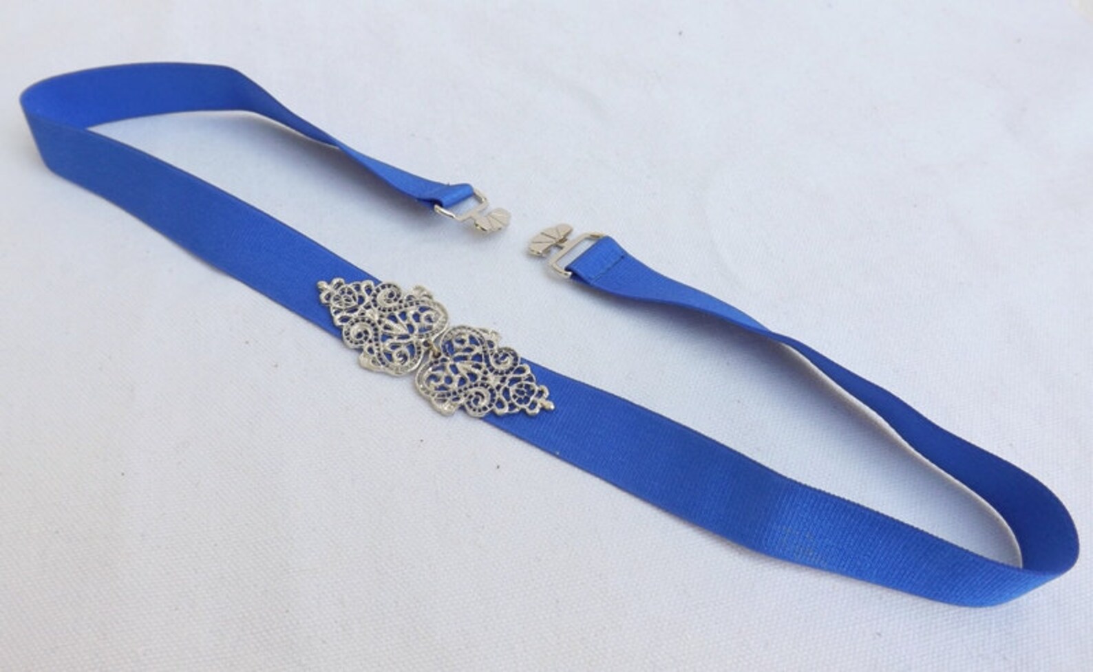 Royal blue elastic waist belt Silver jeweled dress belt Etsy