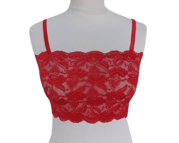 Red See Through Elastic Lace Bralette, Cropped Cami -  Canada