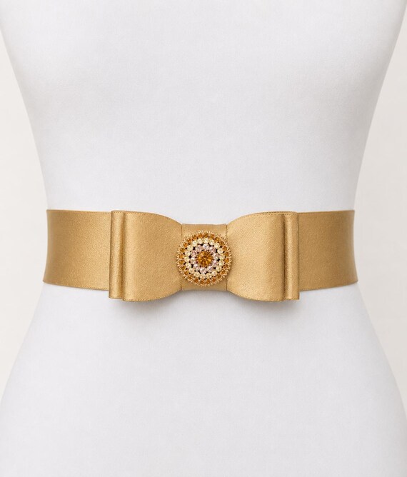 plus size gold belt for dress wide elastic double bow waist belt, Sparkly belt, Regular & EOSS_JUNE24