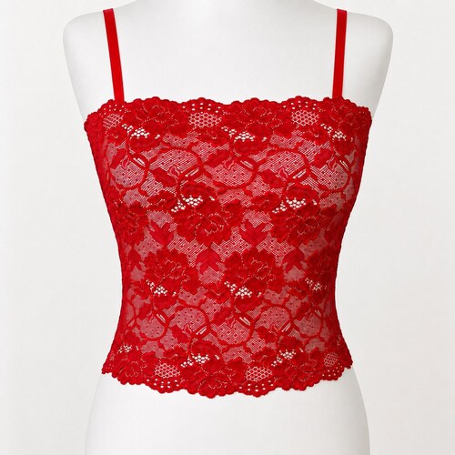 Red see through elastic lace tank top camisole