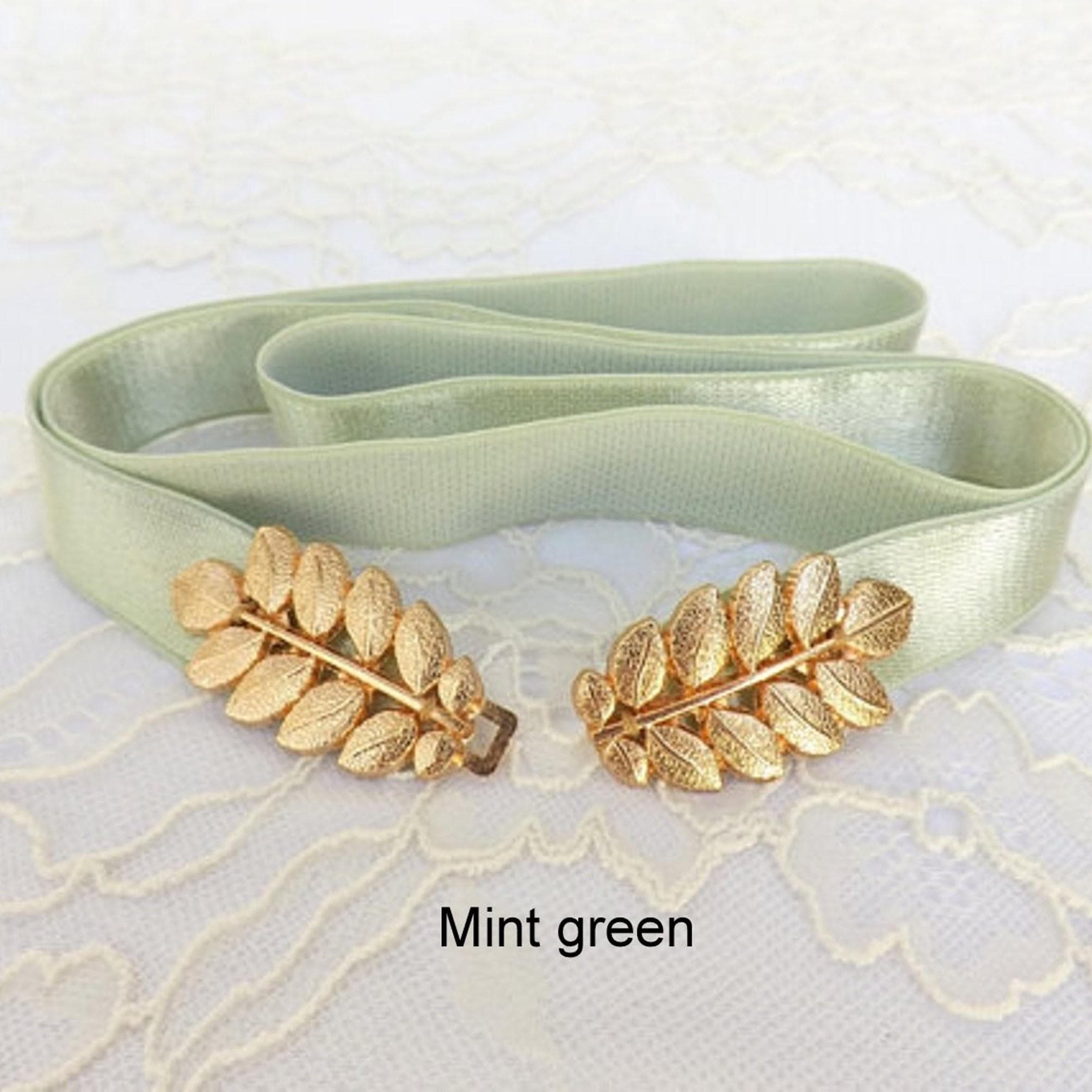 green emerald velvet dress Women Stretch Belts, Gold Leaf Belt, Custom Black Dress Belt with Vint –  One Curtain Road