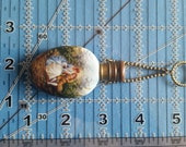 Antique Brass Porcelain Victorian Courting Scene Perfume Bottle Chatelaine