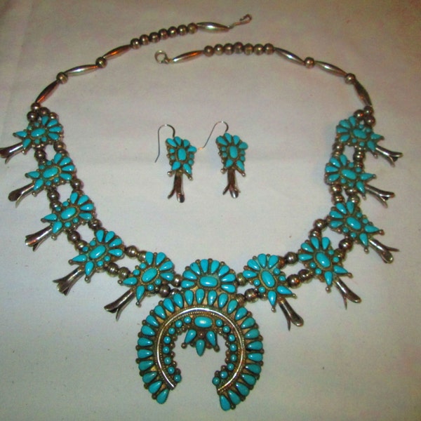 Antikes Silber Zuni Squash Halskette & Ohrringe Set