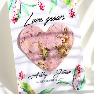 Recuerdos de boda con forma de corazón plantable, semillas y pétalos - Juego de 10 tarjetas de papel con forma de corazón plantable