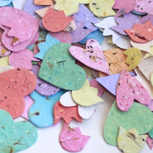 Plantable heart confetti  with seeds & petals - 100 small heart and blooms - Let love grow -  Wildflower seed paper hearts