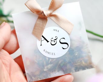 Biodegradable confetti bag with flower petals and seeds -  Set of 10 Personalizable Eco Wedding Toss bag