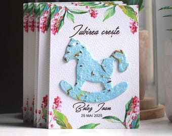 Plantable Rocking Horse Seed Paper Cards: Wildflower Christening Favors (Set of 10)