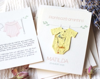 Plantable Seed Paper Communion Favors: Love Grows, Baby Romper Design