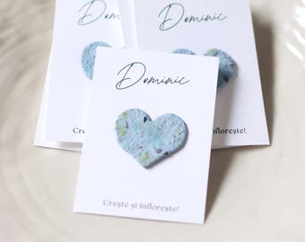 Plantable Baptism Favor Card with Seed Paper Heart – Eco-Friendly Wildflower Baptism Keepsake