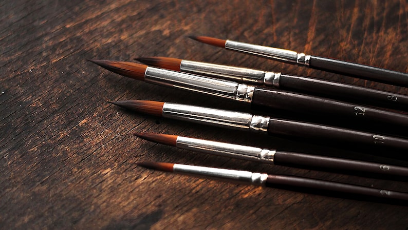 Set of 6 pointy paint brushes sizes 2, 4, 6, 8, 10, 12 watercolor brushes high quality paint artist brush Synthetic