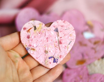 Plantable hearts with seeds & petals - 10 Seed paper hearts - wildflower paper  - Let love grow - Plantable  Wedding decorations