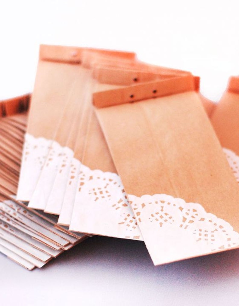 Brown paper gift bag Doily craft paper bags with hemp bow and accordion sides giftwrap favour party bags 20 pcs image 4