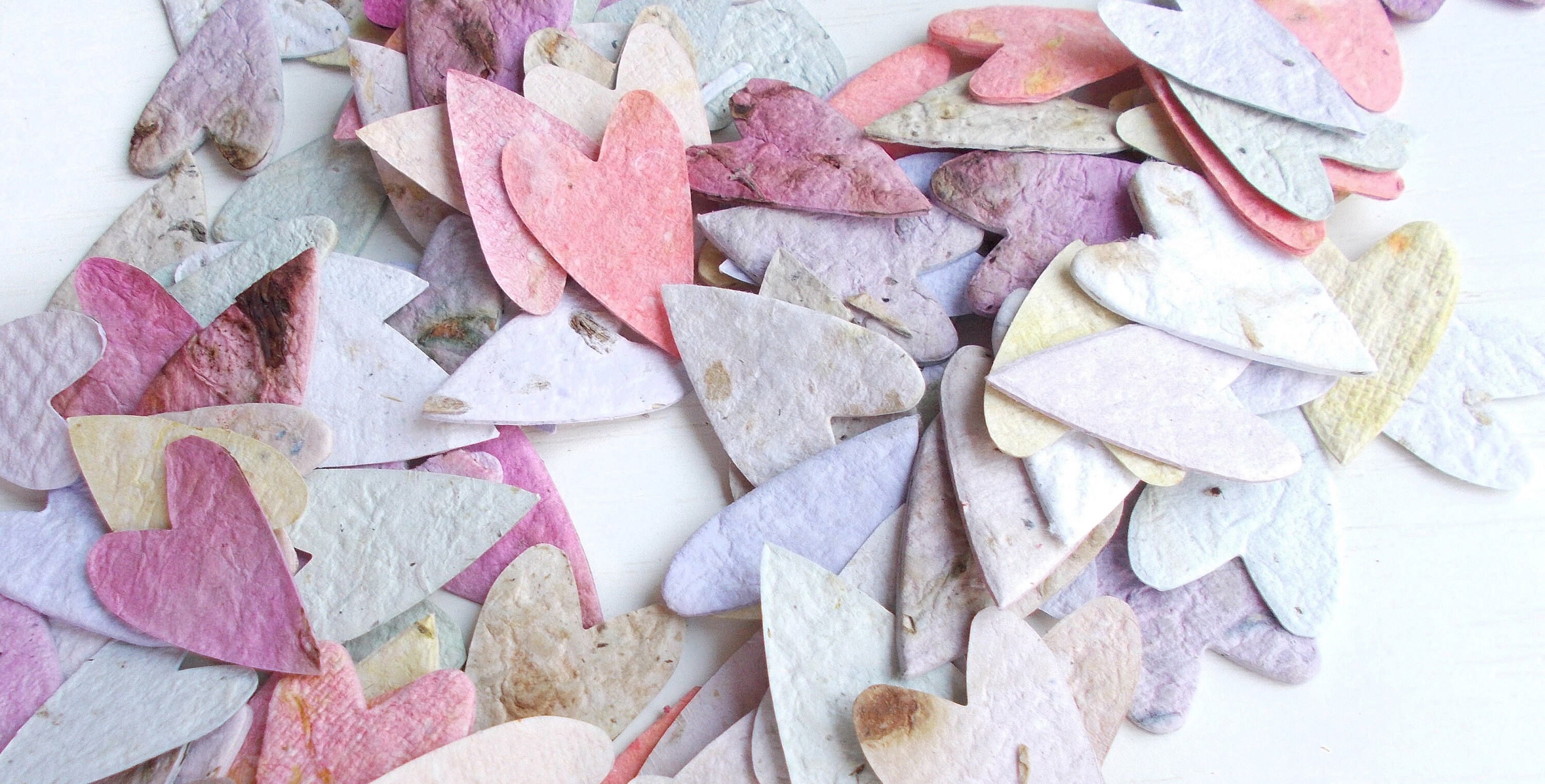 Paper Hearts With Seeds&petals - Set of 20 Handmade Paper Die Cut ...