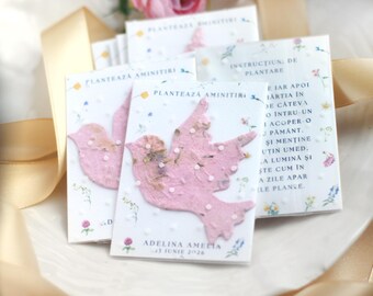 Plantable doves with seeds & petals - Polka dot bag wildflower seed doves and card -  Wedding seed paper favors