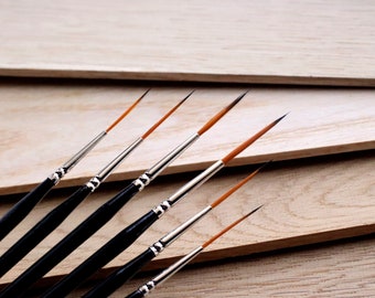 Set of 6 rigger detail long bristle brushes  - sizes  10/0 , 5/0, 3/0, 2/0, 0, 1  - long hair brush for line tracing and glass painting