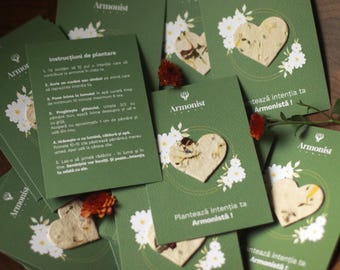 Eco Friendly communion Gifts | Custom Printed Card with Plantable Paper Heart | Plantable Baptism favor with seed paper hearts