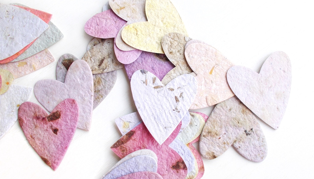 Paper Hearts With Seeds&petals - Set of 20 Handmade Paper Die Cut ...