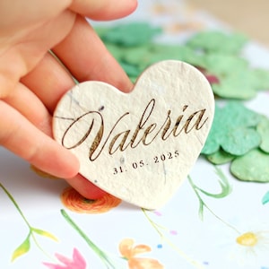Plantable hearts with seeds & petals - Set of 10 Personalized seed paper hearts - Your name  - Let love grow - Laser engraved paper hearts