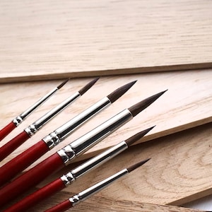 Set of 6 pointy paint brushes sizes 2, 4, 6, 8, 10, 12 watercolor brushes high quality paint artist brush Pony hair