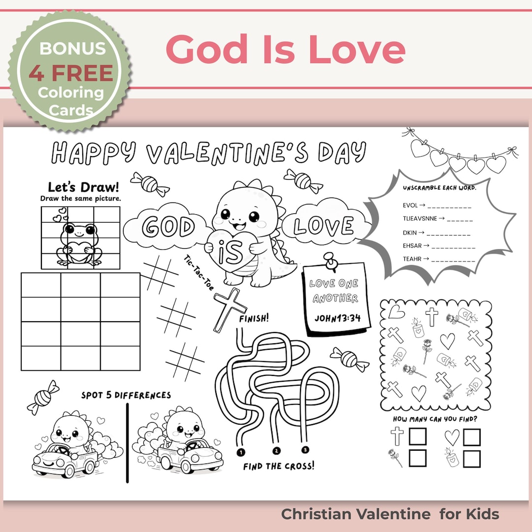Christian Valentine Placemat for Kids | God is Love Bible Activity ...