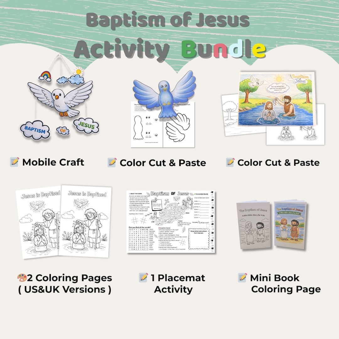 Baptism of Jesus Activity Bundle for Kids | Christian Crafts, Coloring ...