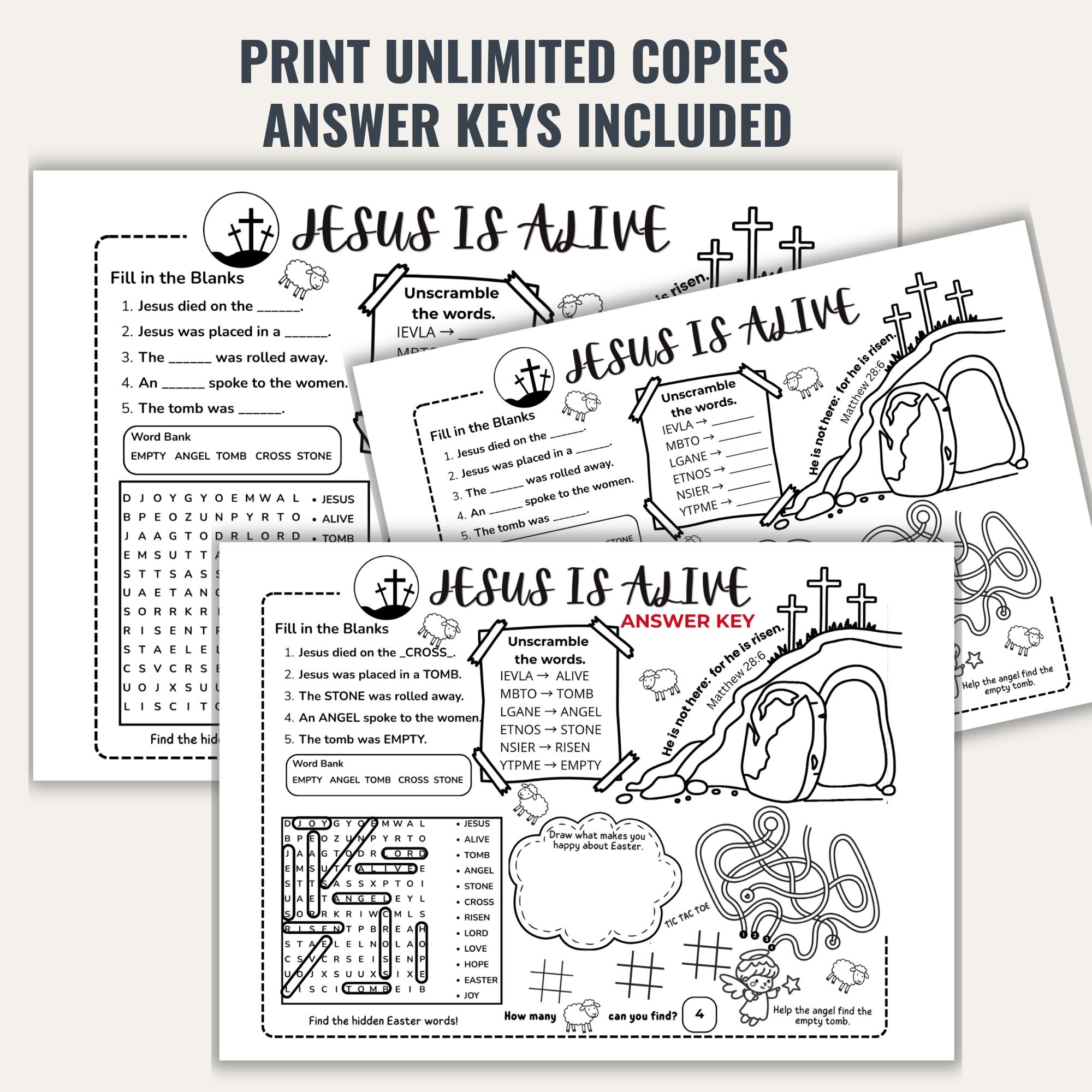 Jesus is Alive Placemat Bible Activity| Easter Story Sunday School ...
